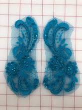 Applique - Beaded and Sequined Lace Motif Pairs #1 Turquoise